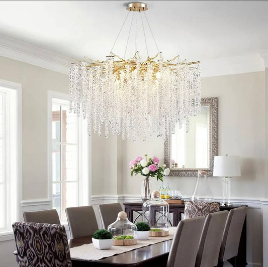 Chandelier with Crystal-Adorned Tree Branch Design